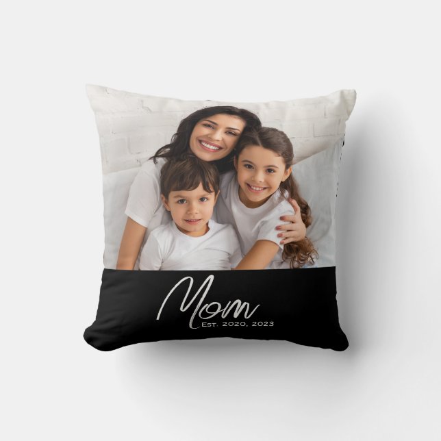 Mum Established Modern Script Photo Throw Pillow (Front)