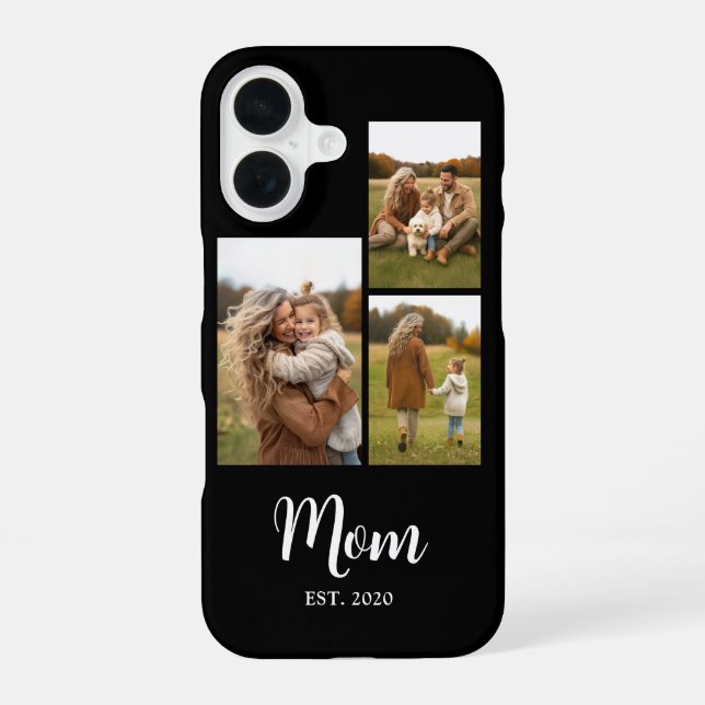 Mum Established Modern Script Text Black 3 Photo iPhone 16 Case (Back)