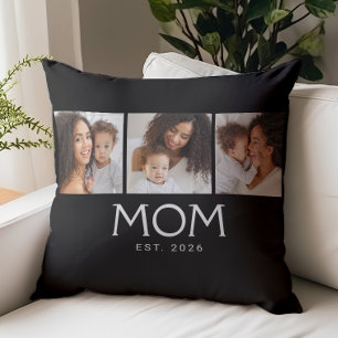 Mum Established Modern Typography Black 3 Photo Cushion