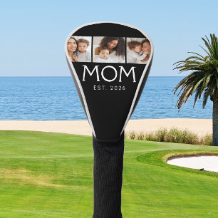 Mum Established Modern Typography Black 3 Photo Golf Head Cover