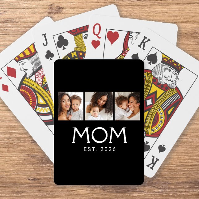 Mum Established Modern Typography Black 3 Photo Playing Cards (Creator Uploaded)