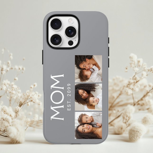 Mum Established Modern Typography Grey 3 Photo Case-Mate iPhone Case (Creator Uploaded)