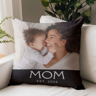 Mum Established Modern Typography Photo Cushion