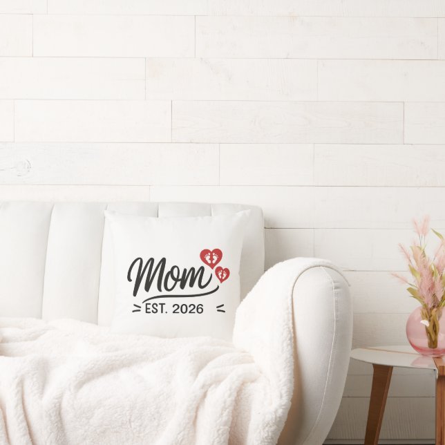 Mum Established Mothers Day Year Script Heart Cushion (Couch)