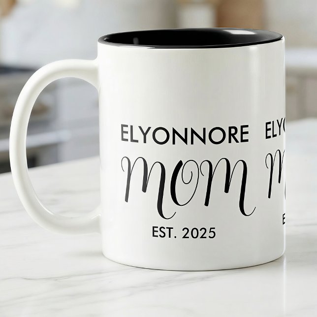 Mum Established New Mum Gift Black Custom Name Two-Tone Coffee Mug (Creator Uploaded)
