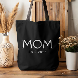 Mum Established New Mum Gift Black Tote Bag