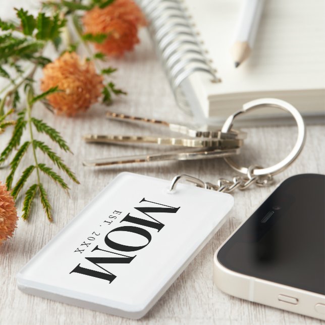 Mum Established New Mum Gift Black Typography Key Ring (Front Right)