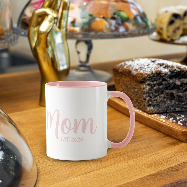Mum Established New Mum Gift Mug (Mom Established New Mom since simple minimal script font mom mum for her first time)