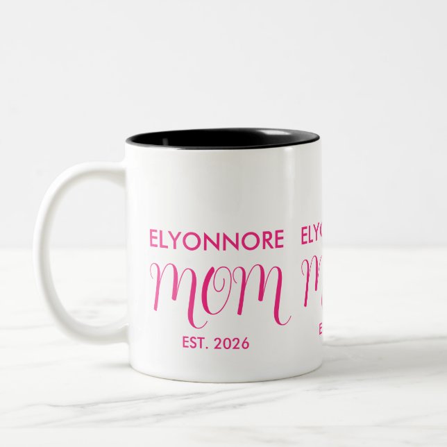 Mum Established New Mum Gift Pink Custom Name Two-Tone Coffee Mug (Left)