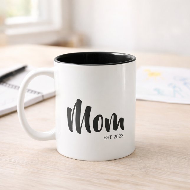 Mum Established New Mum Gift Two-Tone Coffee Mug (Mom Established Simple Typography Mug)