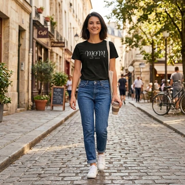 Mum Established New Mum Gift White Script T-Shirt (Mom Established New Mom Gift White Script T-Shirt
)