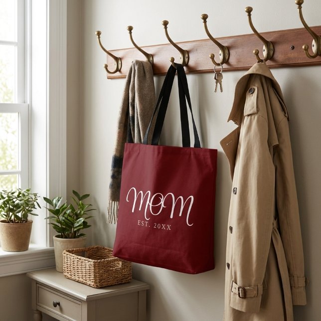 Mum Established New Mum Gift White Script Tote Bag (Mom Established New Mom Gift White Script Tote Bag)