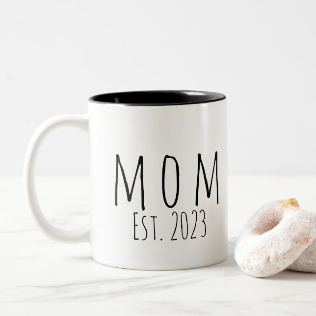 Mum Established New Mum Gift White  Two-Tone Coffee Mug (With Donut)