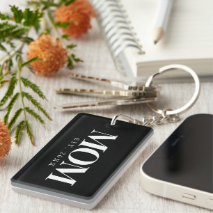 Mum Established New Mum Gift White Typography Key Ring
