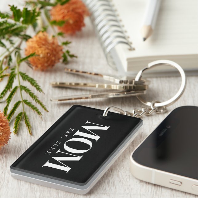 Mum Established New Mum Gift White Typography Key Ring (Front Right)