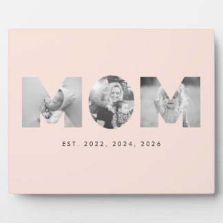 Mum Established Pastel Peach Minimalist 3 Photo Plaque