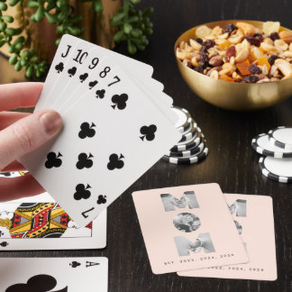 Mum Established Pastel Peach Minimalist 3 Photo Playing Cards