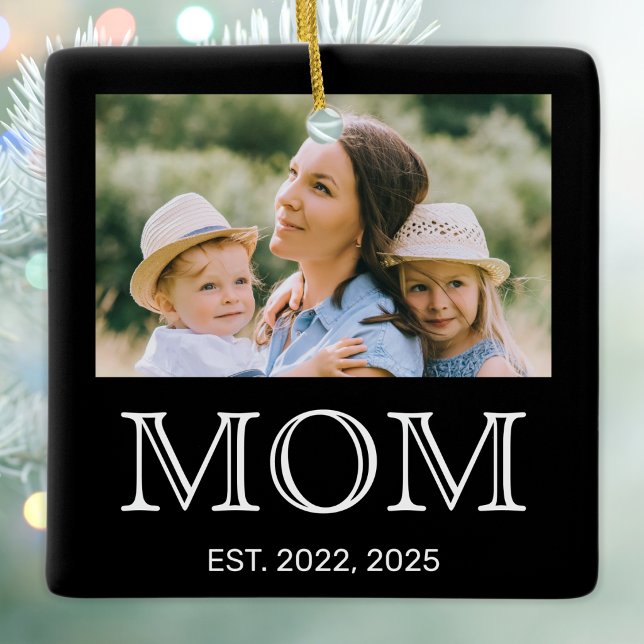 Mum Established Photo Black Ceramic Ornament (Creator Uploaded)
