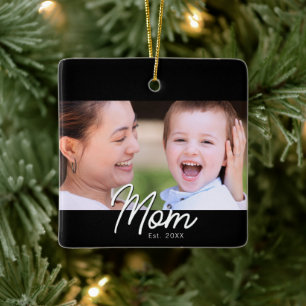 Mum Established Photo Black Script Minimal Elegant Ceramic Ornament
