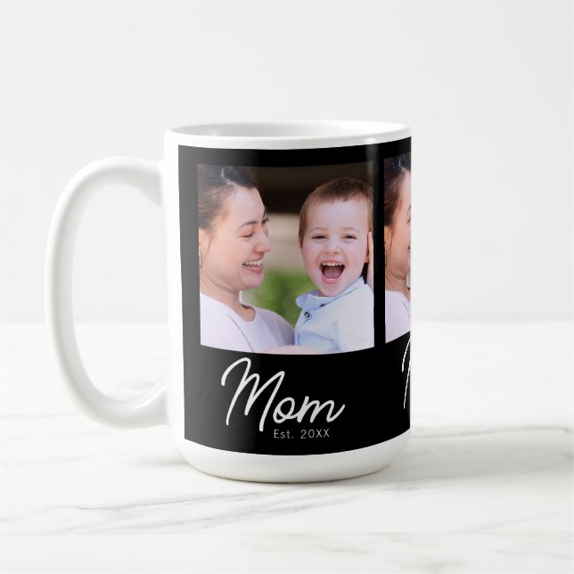 Mum Established Photo Black Script Minimal Elegant Coffee Mug (Left)