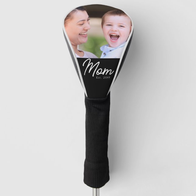 Mum Established Photo Black Script Minimal Elegant Golf Head Cover (Front)