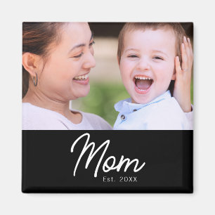 Mum Established Photo Black Script Minimal Elegant Magnet
