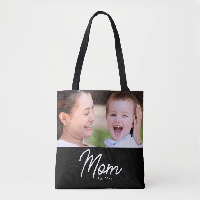Mum Established Photo Black Script Minimal Elegant Tote Bag (Front)