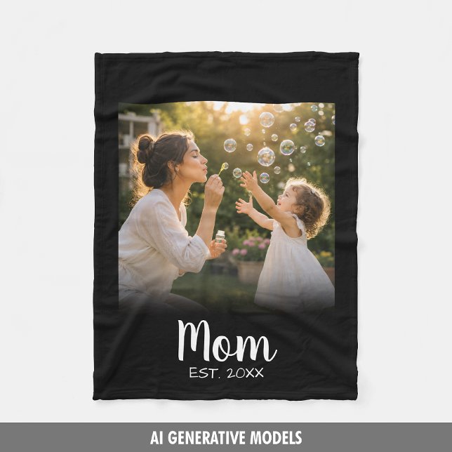 Mum Established Photo Memory Gift Fleece Blanket (Mom Established Photo Memory Gift Fleece Blanket)