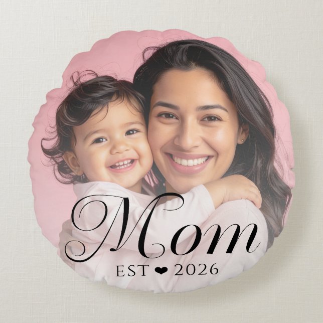 Mum Established Photo Script New Mum Gift Round Cushion (Front)
