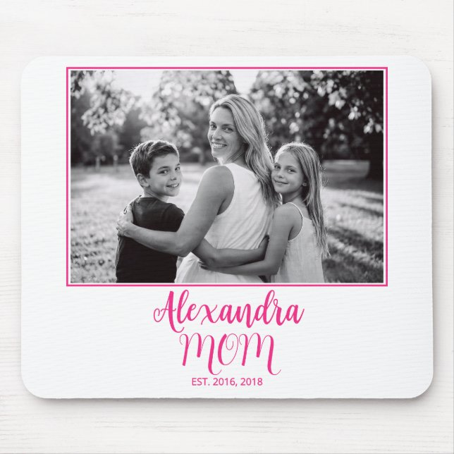 Mum Established Pink Script Name Photo  Mouse Pad (Front)