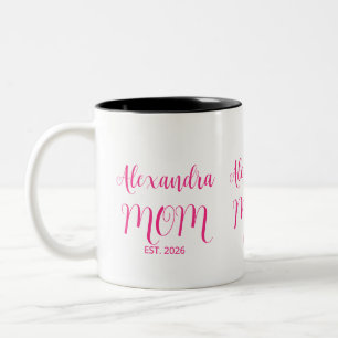 Mum Established Pink Script Name Two-Tone Coffee Mug