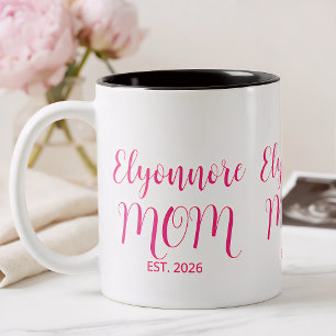 Mum Established Pink Script Name  Two-Tone Coffee Mug