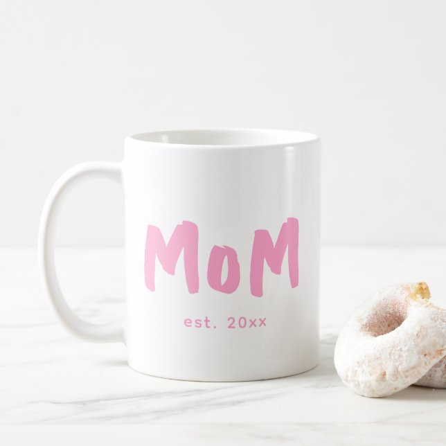 Mum Established Pink Typography New Mother Coffee Mug (With Donut)
