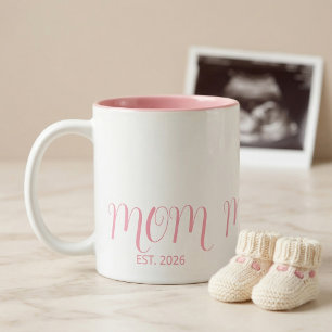 Mum Established Rose Pink Script New Mum Gift Two-Tone Coffee Mug