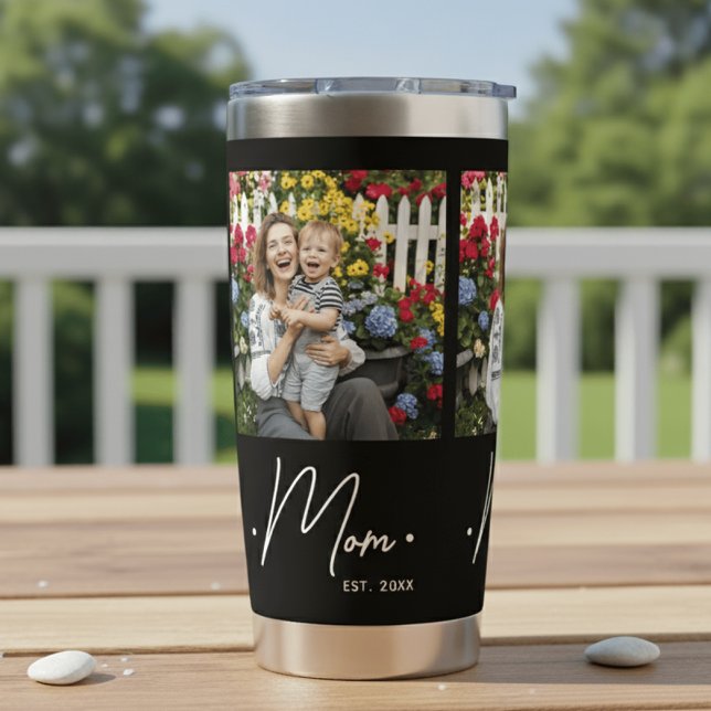 Mum Established Script 3 Photo Black Insulated Tumbler (Creator Uploaded)