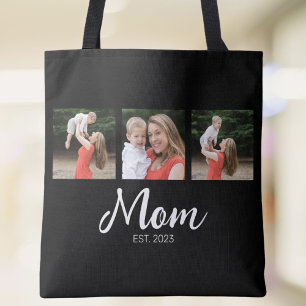 Mum Established Script 3 Photo Black Tote Bag