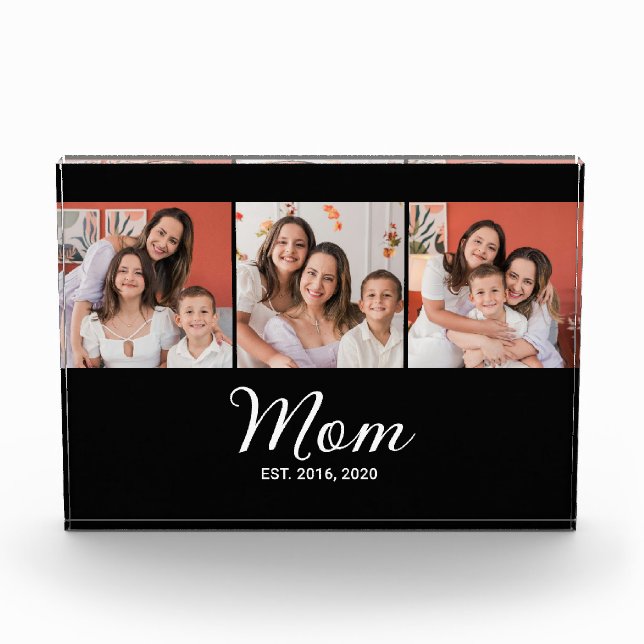 Mum Established Script Black 3 Photo Block (Front)
