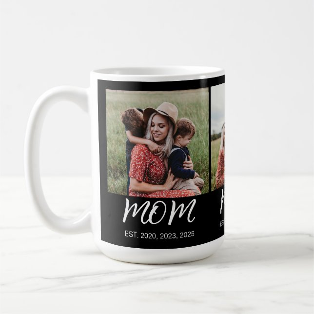 Mum Established Script Black 3 Photo Coffee Mug (Left)