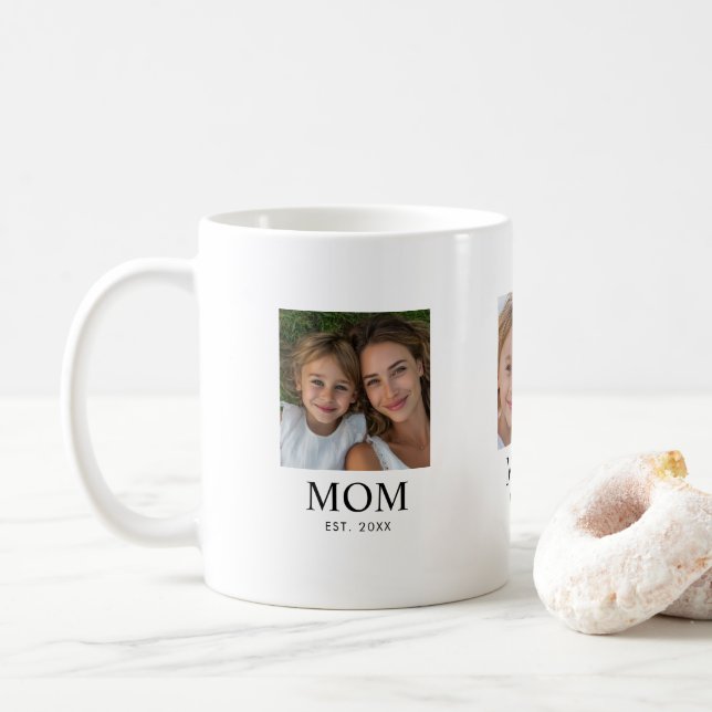 Mum Established Script Black 3 Photo Coffee Mug (With Donut)