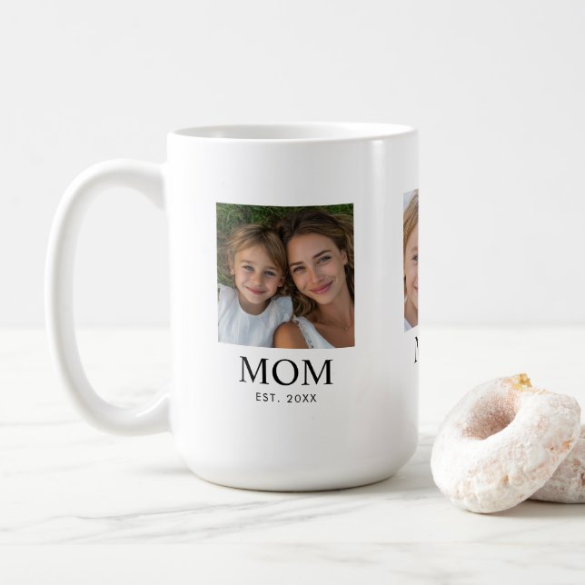 Mum Established Script Black 3 Photo Coffee Mug (With Donut)