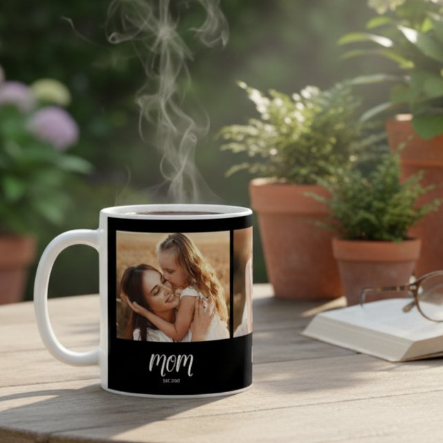 Mum Established Script Black 3 Photo Coffee Mug (Creator Uploaded)