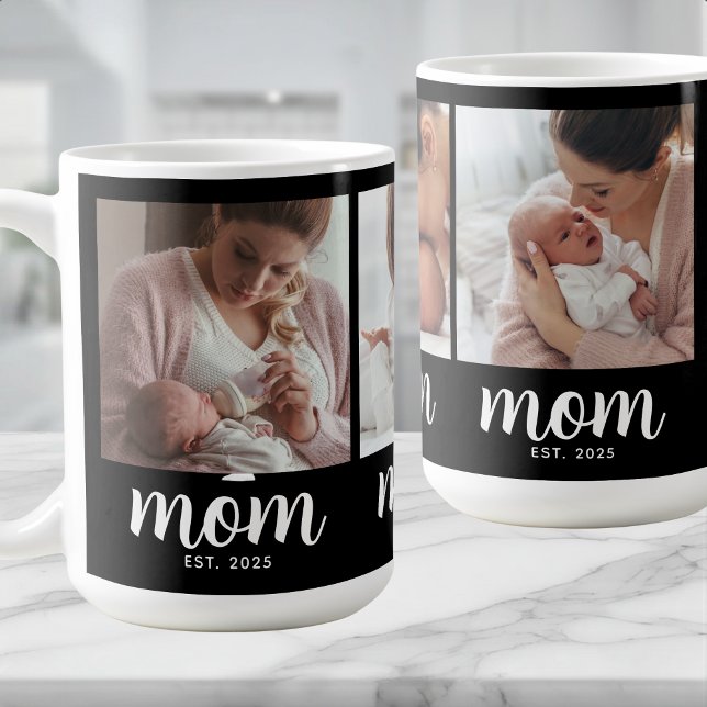 Mum Established Script Black 3 Photo Coffee Mug (Creator Uploaded)