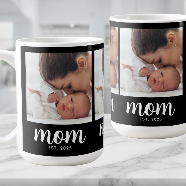 Mum Established Script Black 3 Photo Coffee Mug (Creator Uploaded)