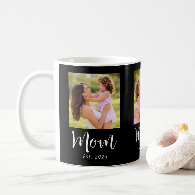 Mum Established Script Black 3 Photo Coffee Mug (With Donut)