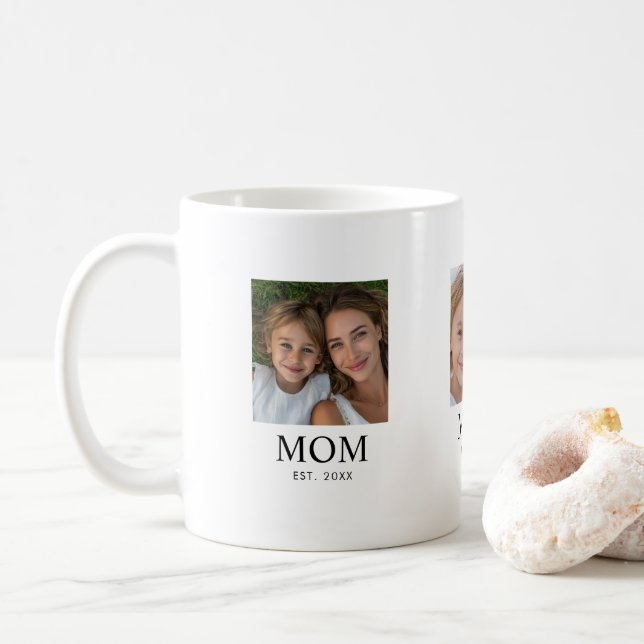 Mum Established Script Black 3 Photo Coffee Mug (With Donut)