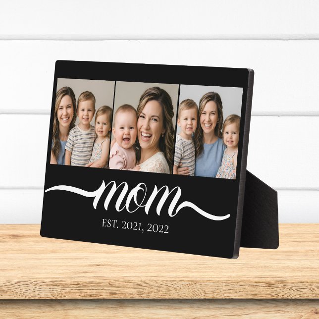 Mum Established Script Black 3 Photo Collage Plaque (Creator Uploaded)