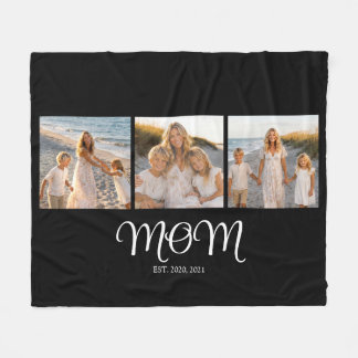 Mum Established Script Black 3 Photo Fleece Blanket