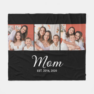 Mum Established Script Black 3 Photo Fleece Blanket