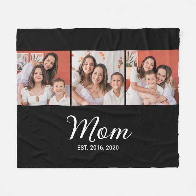 Mum Established Script Black 3 Photo Fleece Blanket (Front (Horizontal))