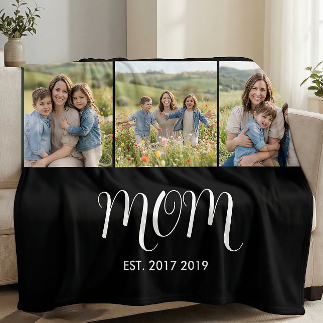 Mum Established Script Black 3 Photo Fleece Blanket (Creator Uploaded)